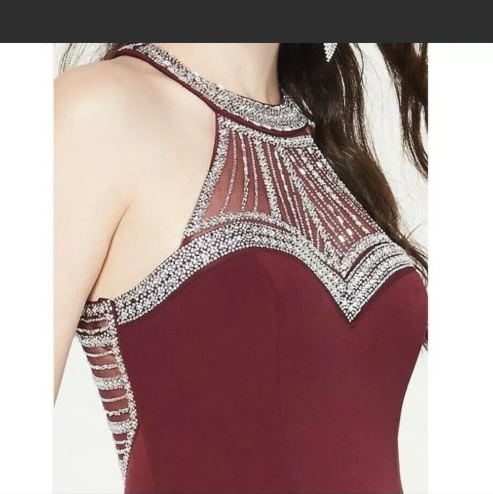 Say Yes to the Prom Jeweled High Neck Maxi Dress, jeweled collar wine red sz 5 - Picture 15 of 15